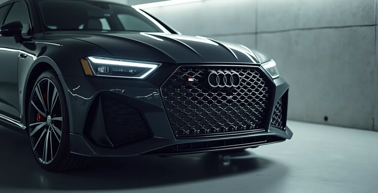 Vue rapprochée du condenseur de climatisation automobile avec ses ailettes métalliques